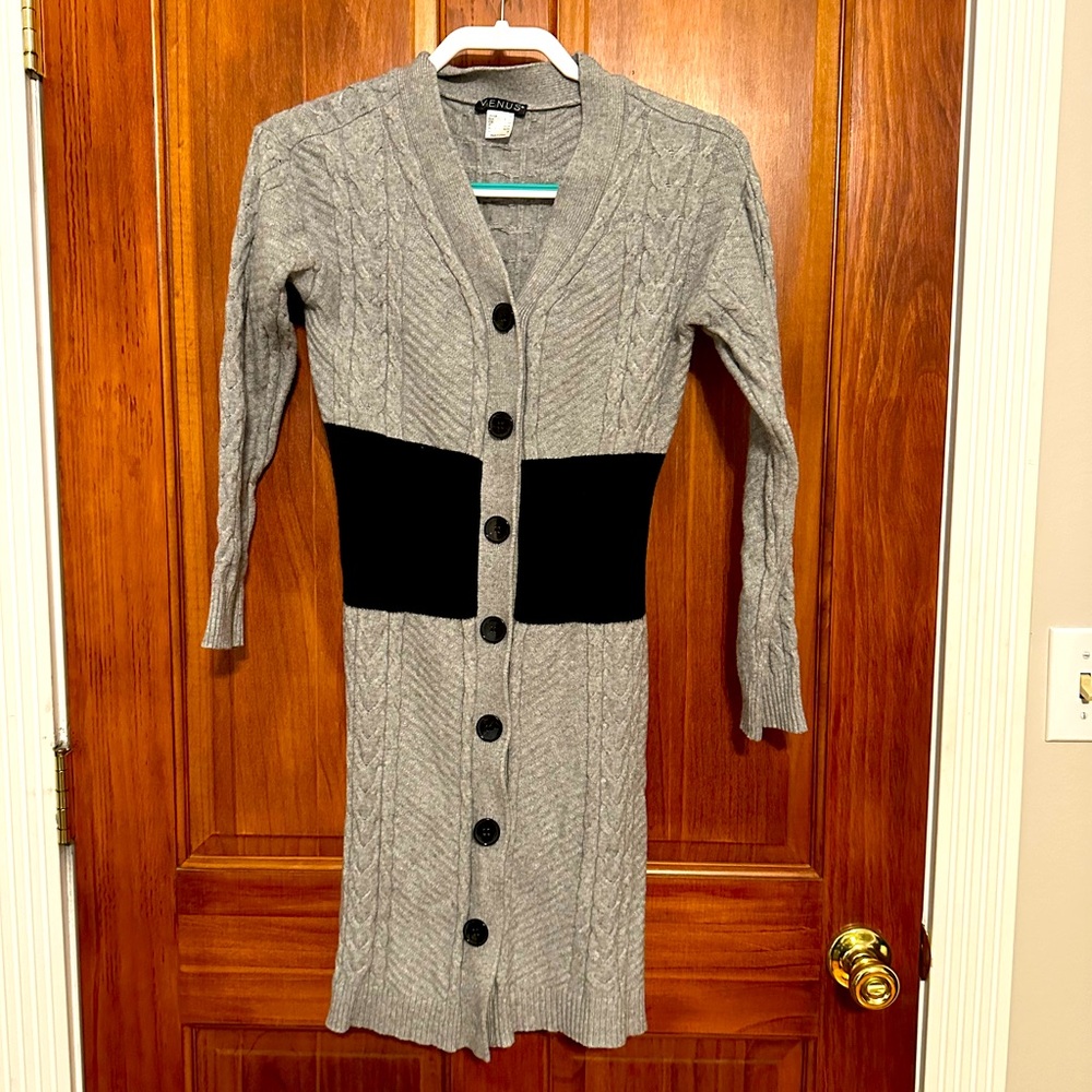 Venus Gray Button Up Sweater Dress
